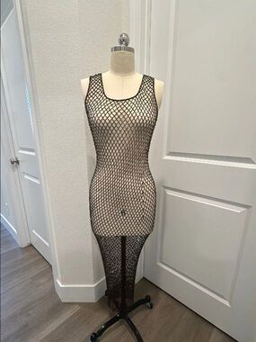Brown Fishnet Maxi Dress Cover-Up Ethos fairy boho festival